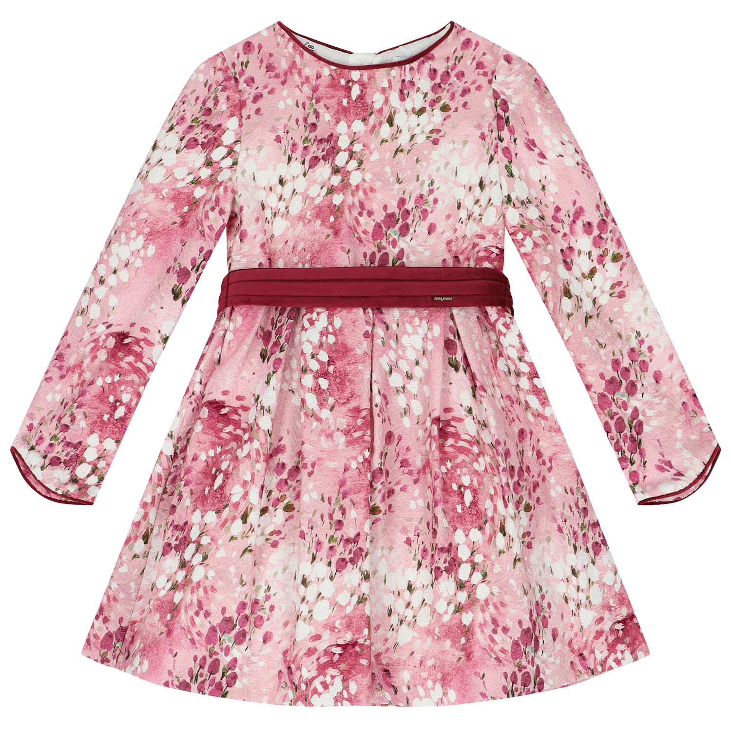 Girls Pink Floral Jacquard Dress, 2, hi-res image number null